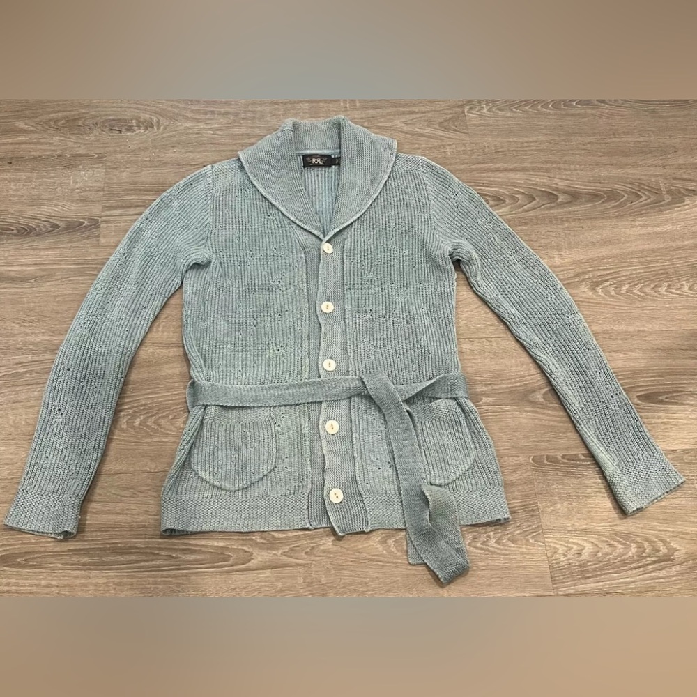 RAPLH LAUREN RRL Belted Indigo Cotton-Linen Cardigan Sz 1/XS - Picture 4 of 4